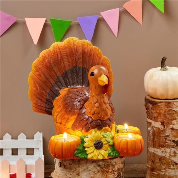 Thanksgiving Turkey Candle Holders, Thanksgiving Turkey Tabletop - Picture 2 of 8